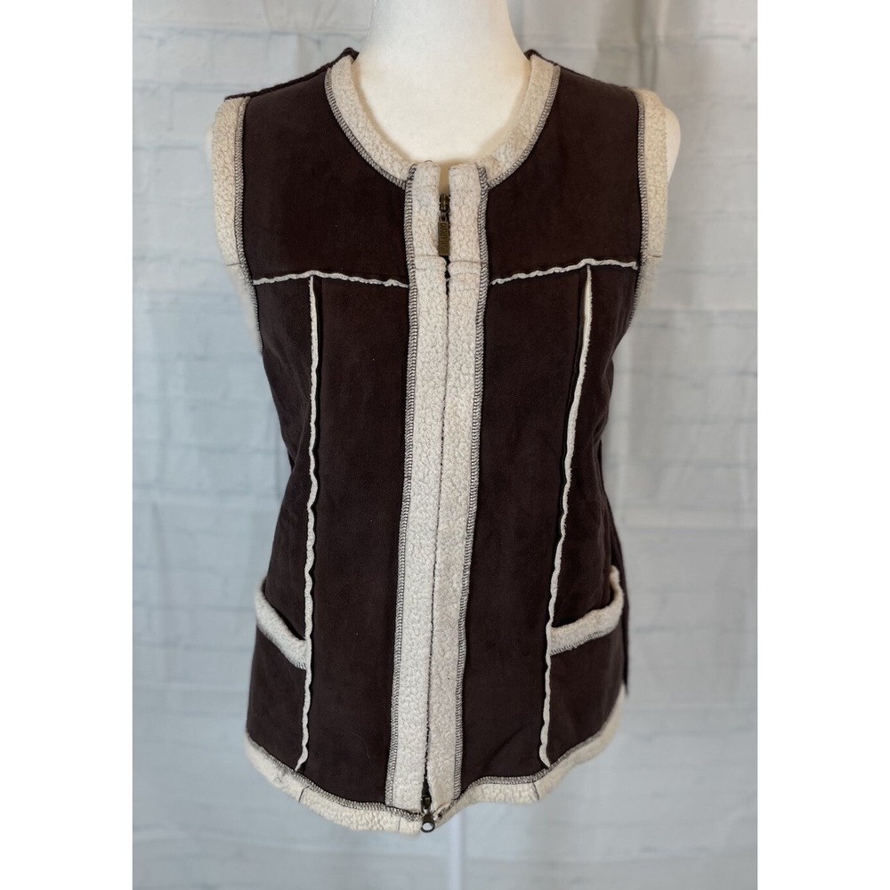 Y2K Carolyn Taylor by design brown Suede &Sherpa zip up vest Jacket Woman's M‎